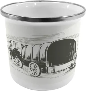 Lunarable Western Steel Camping Mug, Old Traditional Wagon Wild West Prairies Pioneer on Horse Transportation Cart, Printed Thermal Cup for Camping and Outdoor Activities, Dark Green Beige