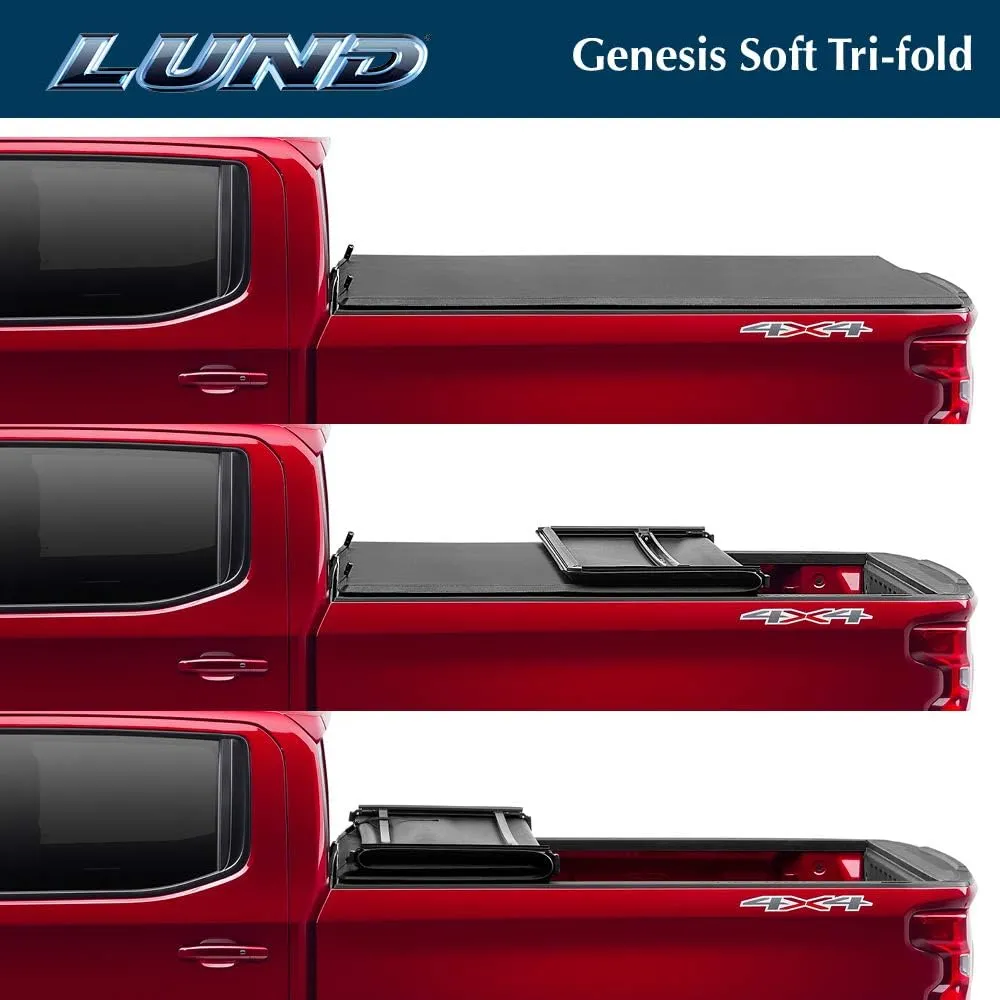 Lund Genesis Tri-Fold Soft Folding Truck Bed Tonneau Cover | 950121 | Fits 2014 - 2021 Toyota Tundra w/track system 6' 7" Bed (78.7")