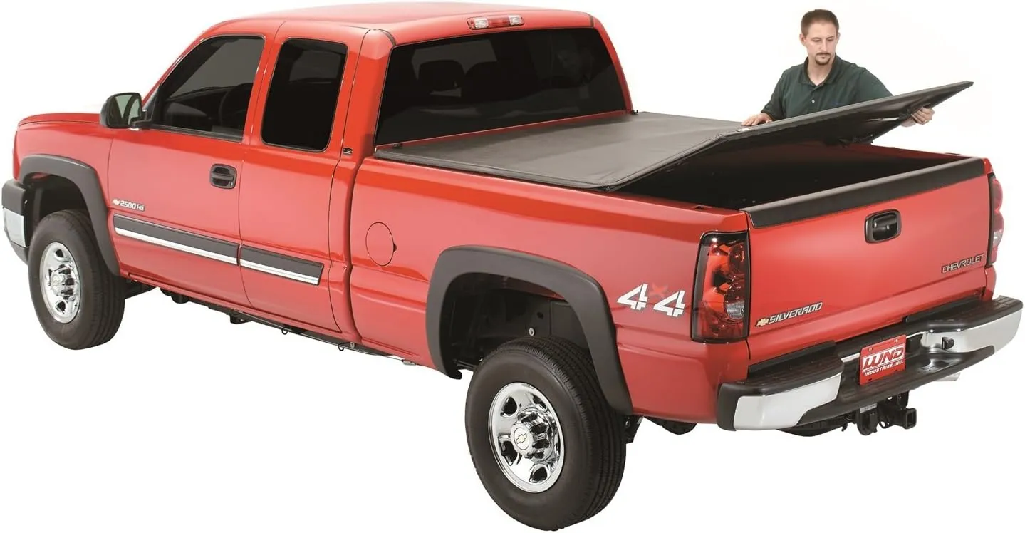 Lund Genesis Tri-Fold Soft Folding Truck Bed Tonneau Cover | 950121 | Fits 2014 - 2021 Toyota Tundra w/track system 6' 7" Bed (78.7")