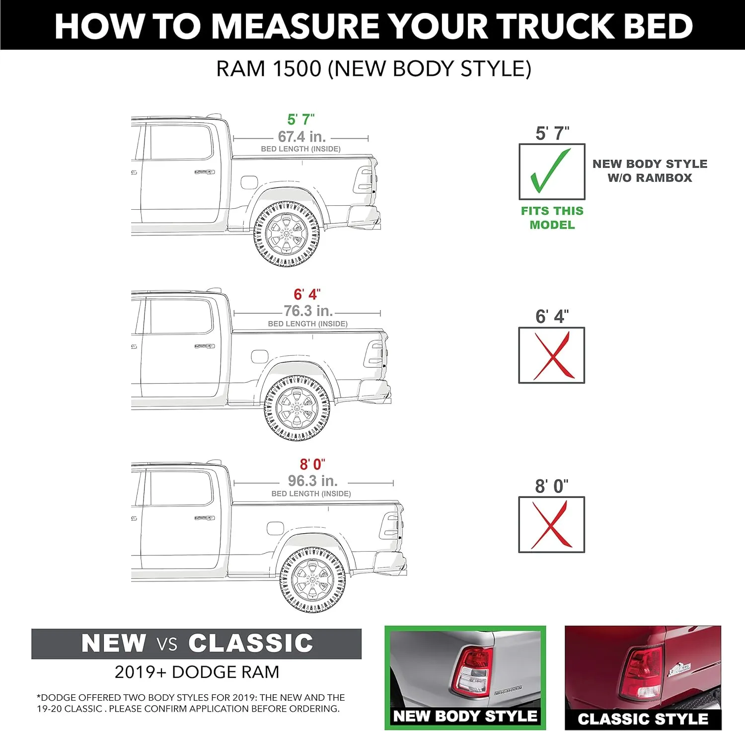 Lund Genesis Tri-Fold Soft Folding Truck Bed Tonneau Cover | 950165 | Fits 2019 - 2023 Dodge Ram 1500 5' 7" Bed (67.4")