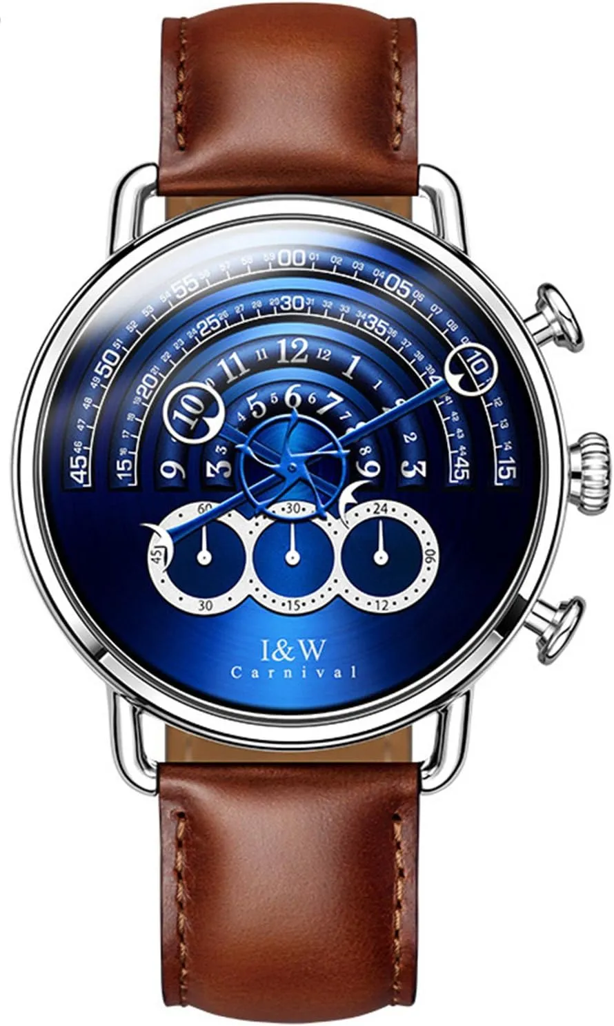 Luxury Men's Big Dial Chronograph Sapphire Glass Waterproof Quartz Black Leather Gold Watches