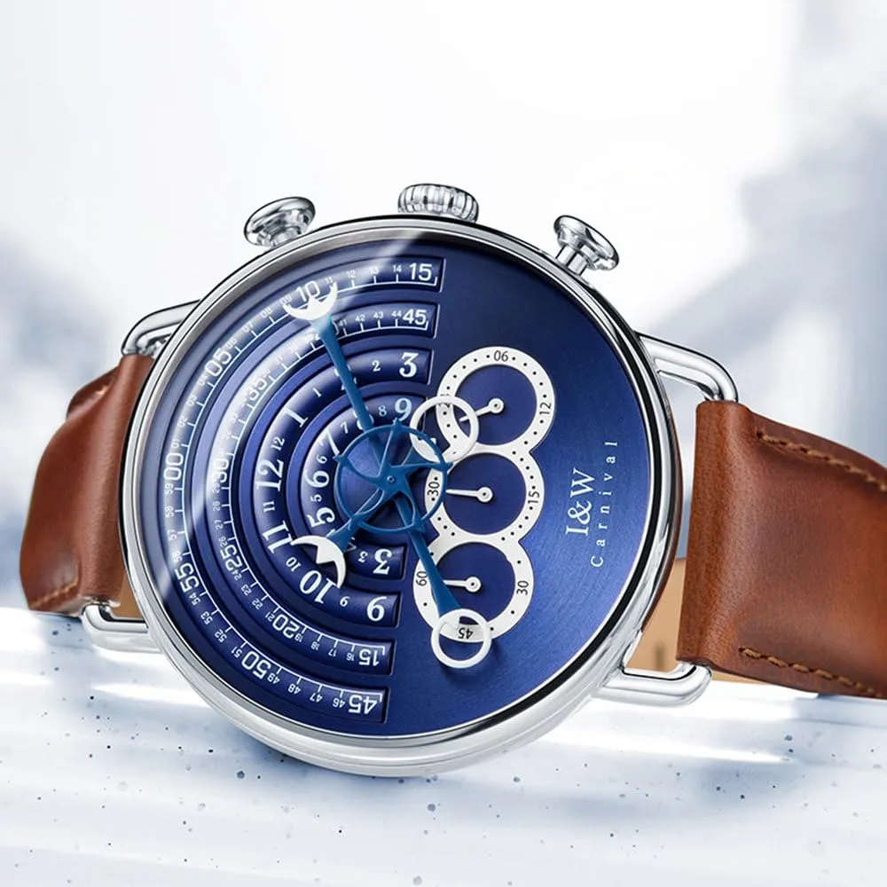 Luxury Men's Big Dial Chronograph Sapphire Glass Waterproof Quartz Black Leather Gold Watches