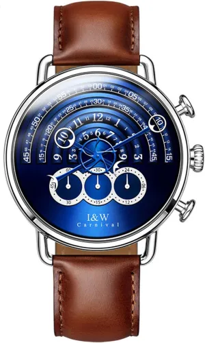 Luxury Men's Big Dial Chronograph Sapphire Glass Waterproof Quartz Black Leather Gold Watches
