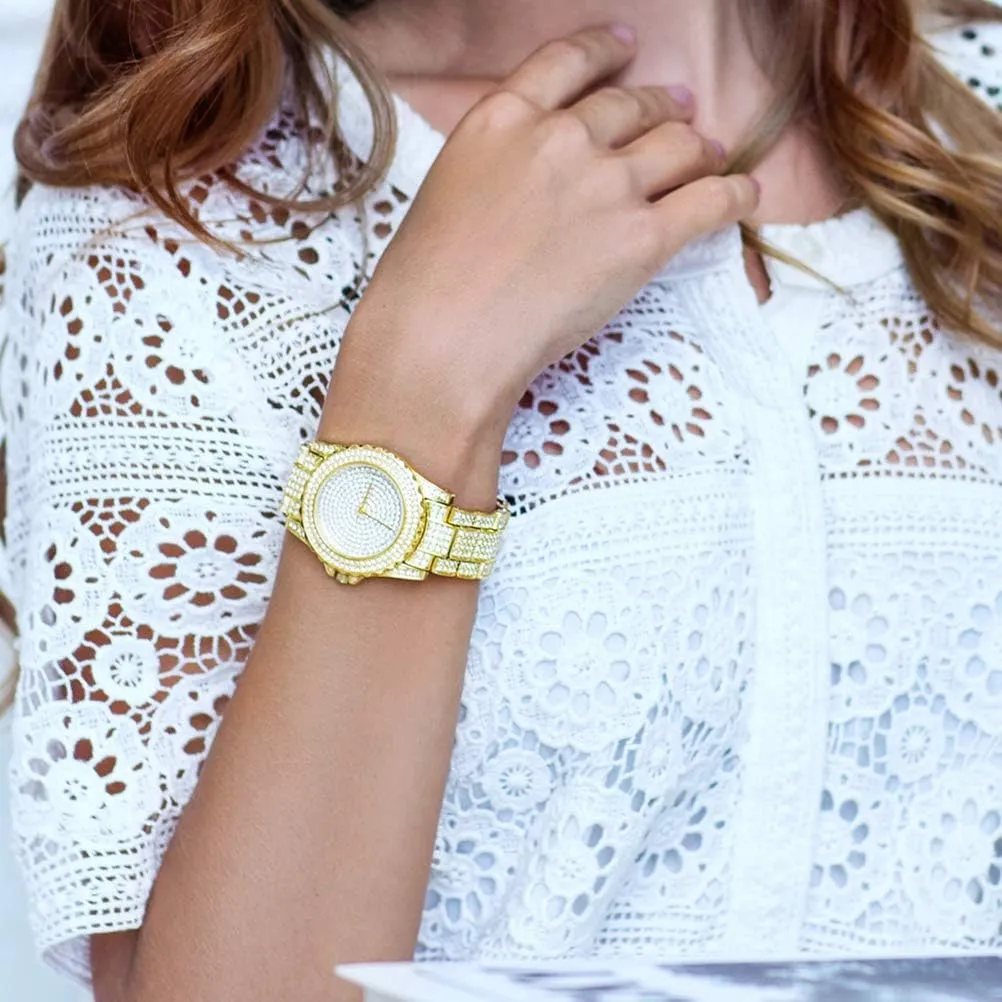 Luxury Women Watch Bling Bling Fashion Jewelry Crystal Diamond Rhinestone Ladies Watches Steel Band Round Dial Analog Clock Classic Quartz Female Charm Bracelet Dress Wristwatches