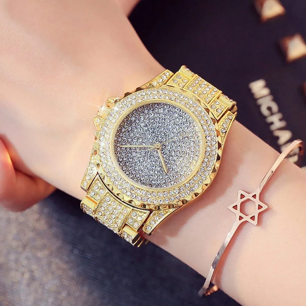 Luxury Women Watch Bling Bling Fashion Jewelry Crystal Diamond Rhinestone Ladies Watches Steel Band Round Dial Analog Clock Classic Quartz Female Charm Bracelet Dress Wristwatches