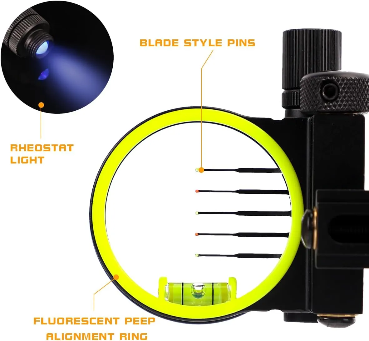 LWANO M2 Cpmpound Bow Sight - 5 Pin Archery Sight Short/Long Bar, Tool Less Windage & Elevation Adjustability, with 2X Magnification Sight Lens Kit