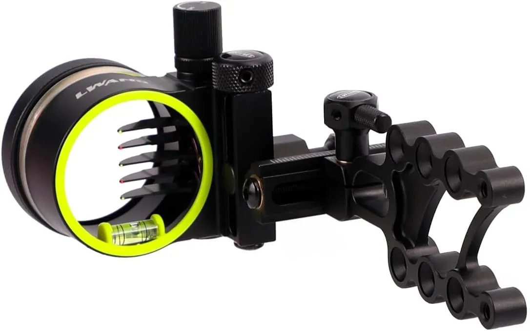 LWANO M2 Cpmpound Bow Sight - 5 Pin Archery Sight Short/Long Bar, Tool Less Windage & Elevation Adjustability, with 2X Magnification Sight Lens Kit