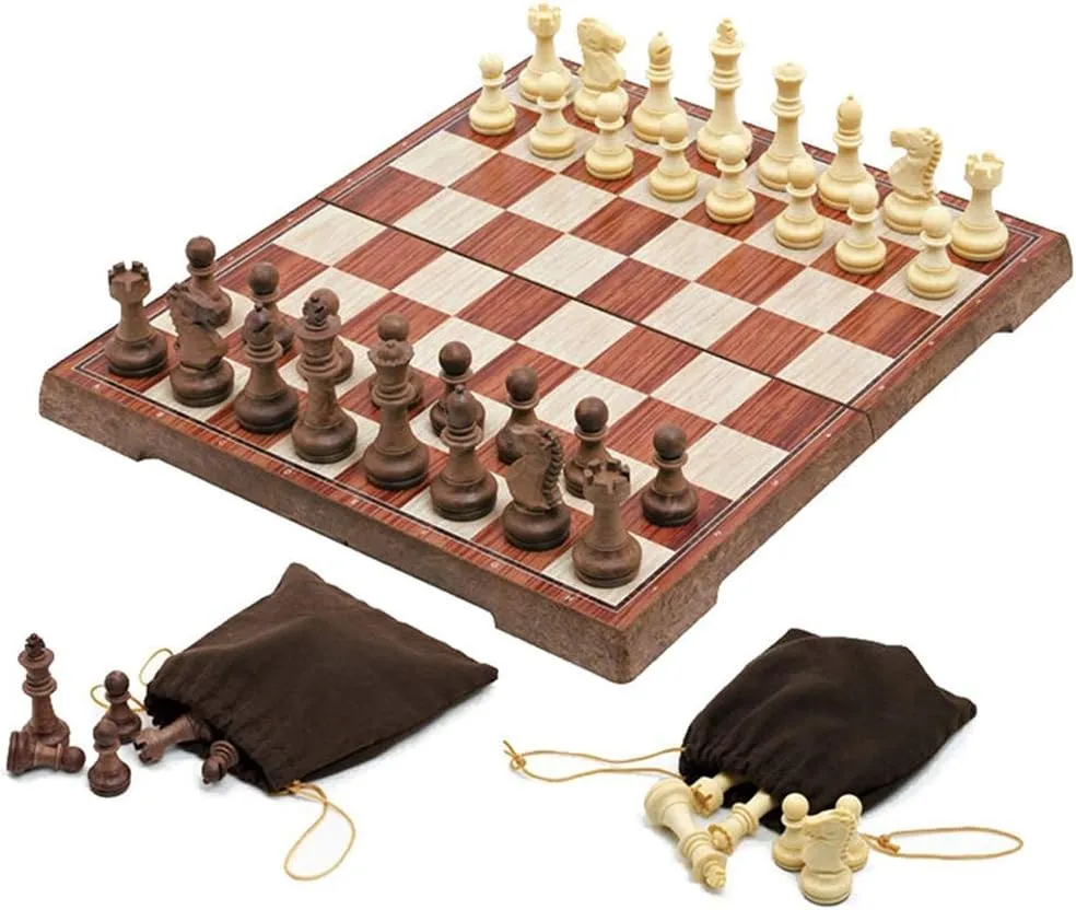 Magnetic Folding Chess Set,11"x 9.64" Portable Travel Chess Game Board Set,Magnetic Crafted Chess Pieces Storage with 2 Flannelette Bags,Perfect Kids Beginners and Adults