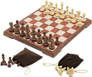 Magnetic Folding Chess Set,11"x 9.64" Portable Travel Chess Game Board Set,Magnetic Crafted Chess Pieces Storage with 2 Flannelette Bags,Perfect Kids Beginners and Adults