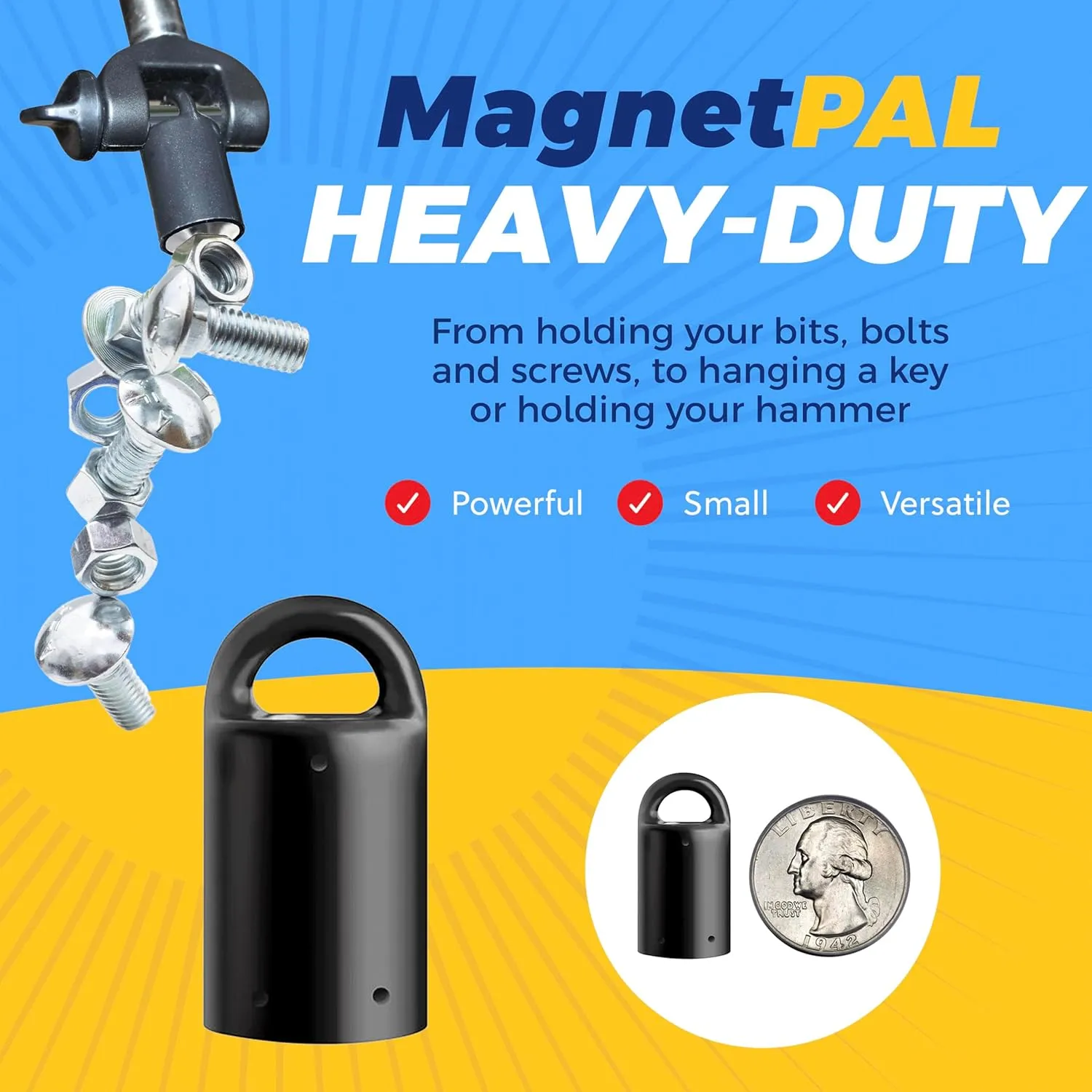 MagnetPal 3 pack Heavy-Duty Neodymium Anti-Rust Magnet, Best for Magnetic Stud Finder / Key Organizer / Indoor and Outdoor Multi Uses, Blue with Key Ring (SP-MPM3BL)