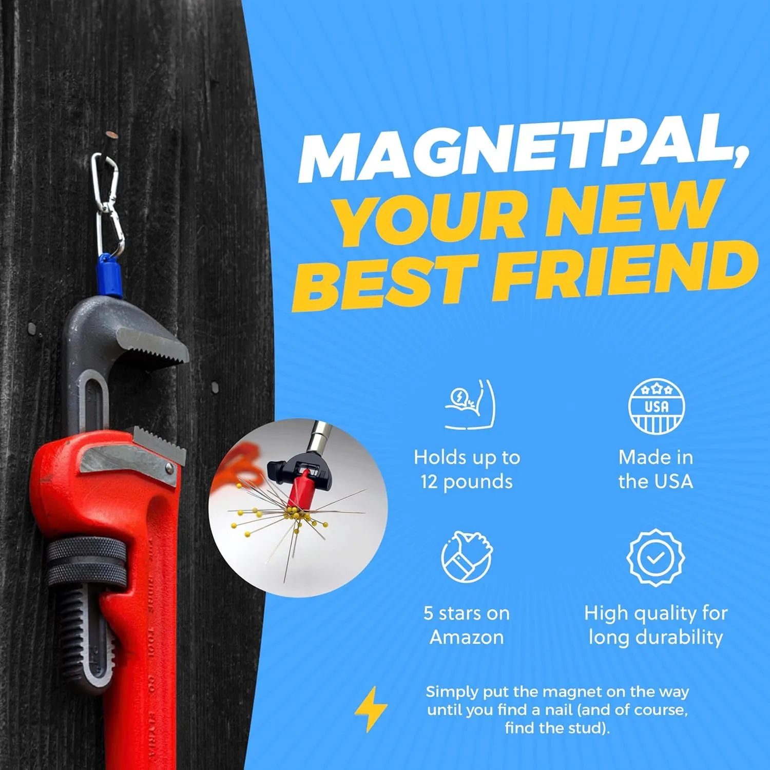 MagnetPal 3 pack Heavy-Duty Neodymium Anti-Rust Magnet, Best for Magnetic Stud Finder / Key Organizer / Indoor and Outdoor Multi Uses, Blue with Key Ring (SP-MPM3BL)