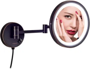 Makeup Mirror 3X/5X/7X/10X Magnification Mirror Bathroom Extendable Wall-Mounted Vanity Shaving Mirror with Switch Plug(Black,7X)