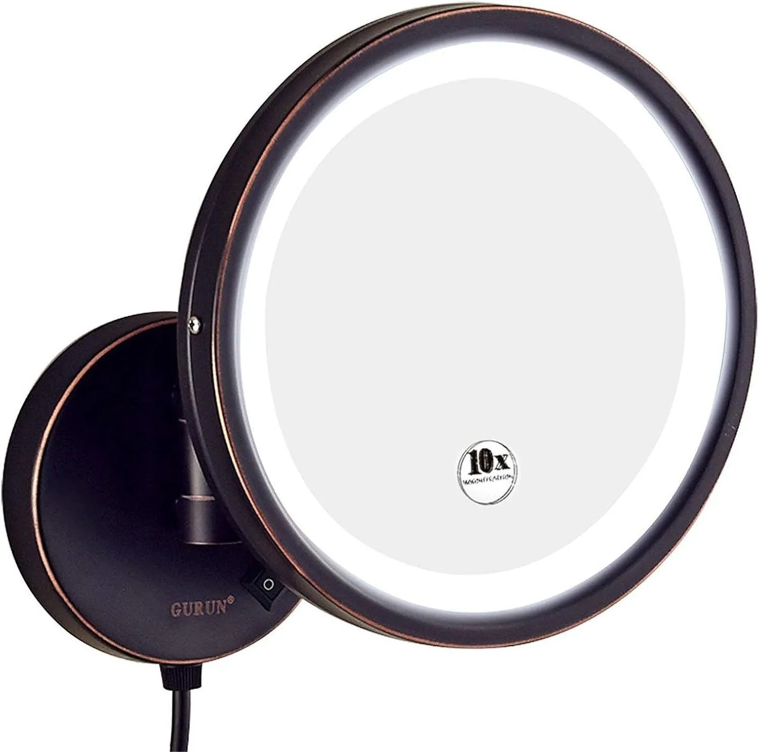 Makeup Mirror 3X/5X/7X/10X Magnification Mirror Bathroom Extendable Wall-Mounted Vanity Shaving Mirror with Switch Plug(Black,7X)