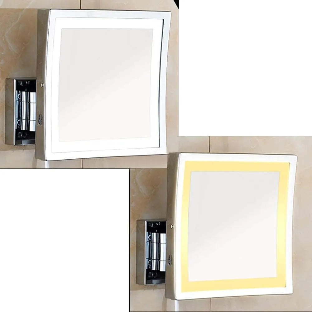 Makeup Mirror Bathroom 3X Magnifying Stainless Steel Black Orb Foldable Teles360 Degree Rotation Square Hd Mirror(White Light)/Warm Light/8.5Inch