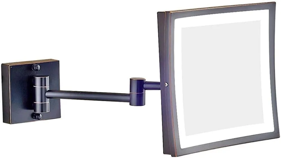 Makeup Mirror Bathroom 3X Magnifying Stainless Steel Black Orb Foldable Teles360 Degree Rotation Square Hd Mirror(White Light)/Warm Light/8.5Inch