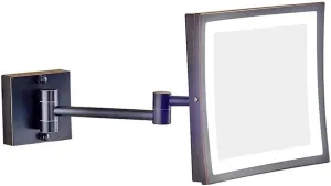 Makeup Mirror Bathroom 3X Magnifying Stainless Steel Black ORB Foldable Telescopic 360 Degree Rotation Square HD Mirror (Color : Warm Light, Size : 8.5inc ( Color : Warm Light , Size : 8.5inch )