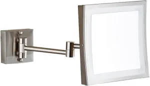 Makeup Mirror Bathroom Stainless Steel Brushed Foldable Telescopic 360 Degree Rotation 3X Magnifying Square HD Mirror (Color : Warm Light, Size : 8.5inch)