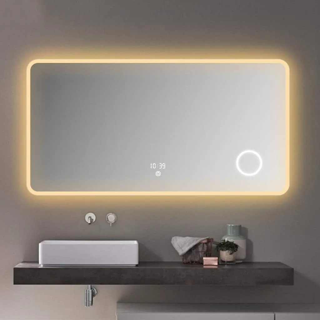 Makeup Mirror Led Anti-Fog Vanity Makeup Mirror Bathroom Smart Touch Screen Wall Mirror (Size : 130 * 80CM) (Size : 90 * 70CM)