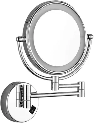 Makeup Mirror with Light Toilet Bathroom Folding Teles Rotatable Double Side Beauty Magnifying Metal Mirror (Color : Cromo, Size : 5X) (Cromo 5X)