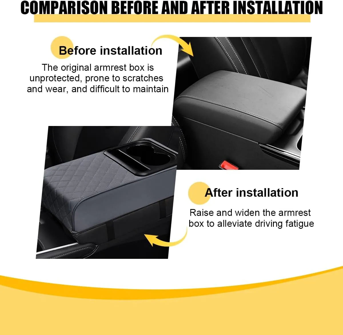 Mandark Car Center Console Armrest Pillow, Leather Memory Foam Auto Arm Rest Box Cover, Waterproof Automotive Interior Elbow Protector Accessories, Universal for SUV Sedan Truck (Gray)