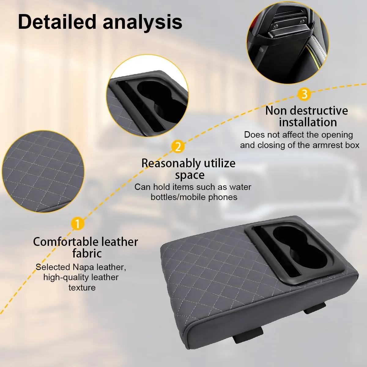 Mandark Car Center Console Armrest Pillow, Leather Memory Foam Auto Arm Rest Box Cover, Waterproof Automotive Interior Elbow Protector Accessories, Universal for SUV Sedan Truck (Gray)