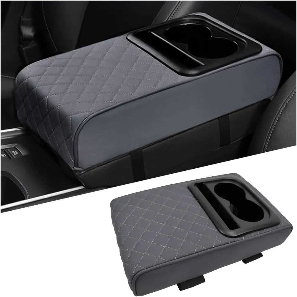 Mandark Car Center Console Armrest Pillow, Leather Memory Foam Auto Arm Rest Box Cover, Waterproof Automotive Interior Elbow Protector Accessories, Universal for SUV Sedan Truck (Gray)
