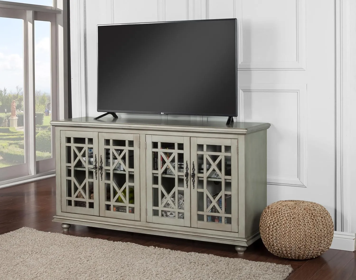 Martin Svensson Home Marche 63" TV Stand - Antique Silver - Versatile Multi-Use Design - with Two Large Cabinets for Storage