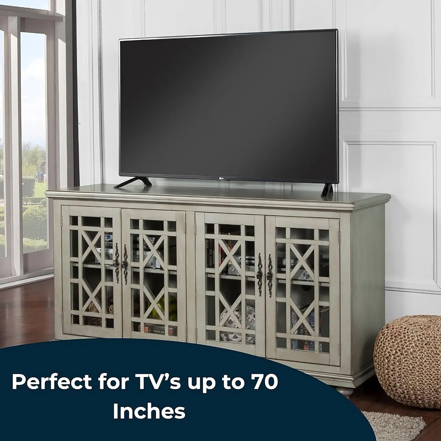 Martin Svensson Home Marche 63" TV Stand - Antique Silver - Versatile Multi-Use Design - with Two Large Cabinets for Storage