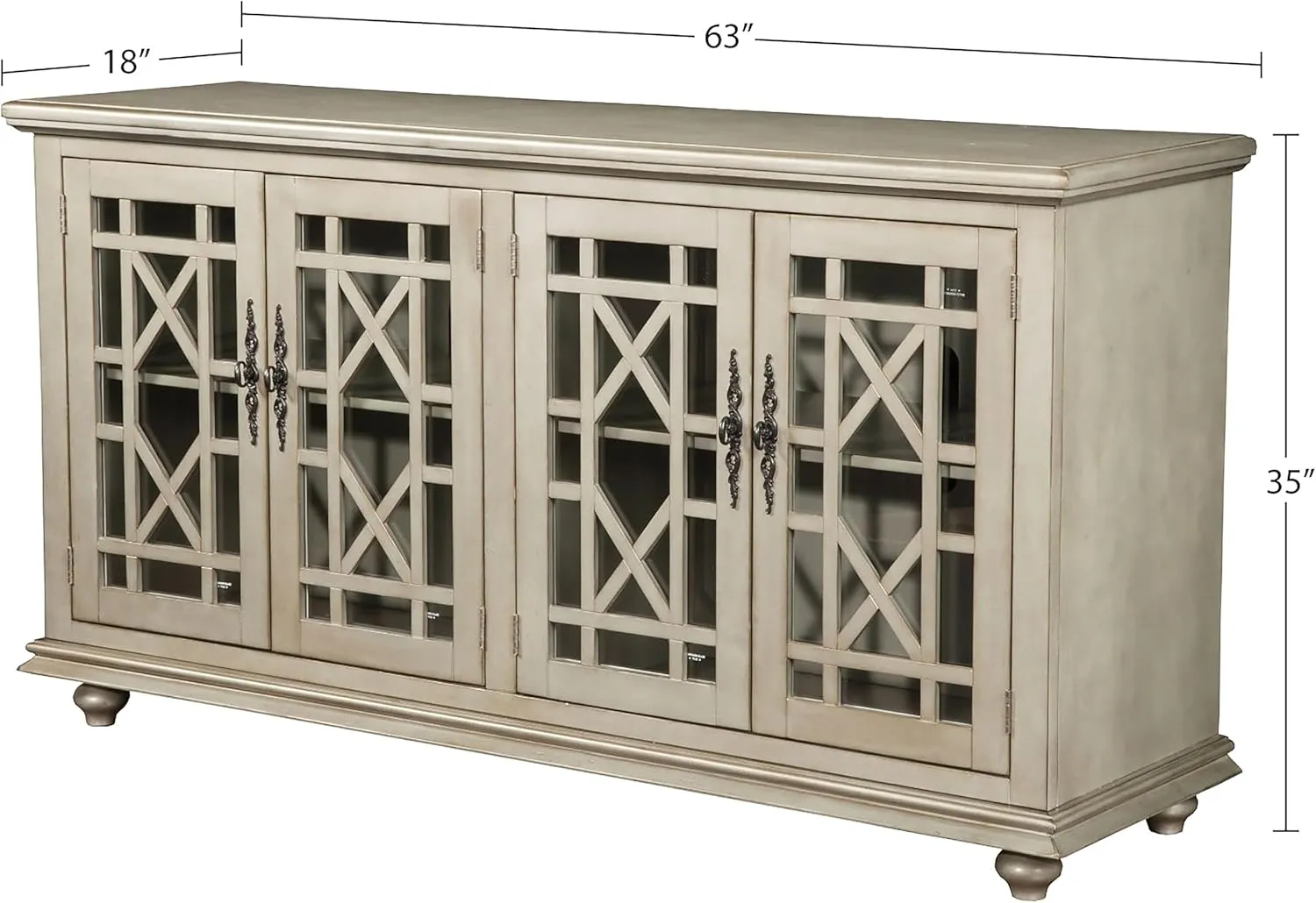 Martin Svensson Home Marche 63" TV Stand - Antique Silver - Versatile Multi-Use Design - with Two Large Cabinets for Storage