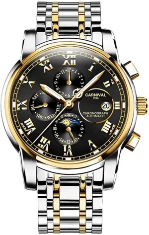 MASTOPMen's Automatic Mechanical Watch Stainless Steel Calendar Waterproof Retro Luminous Sapphire Watch