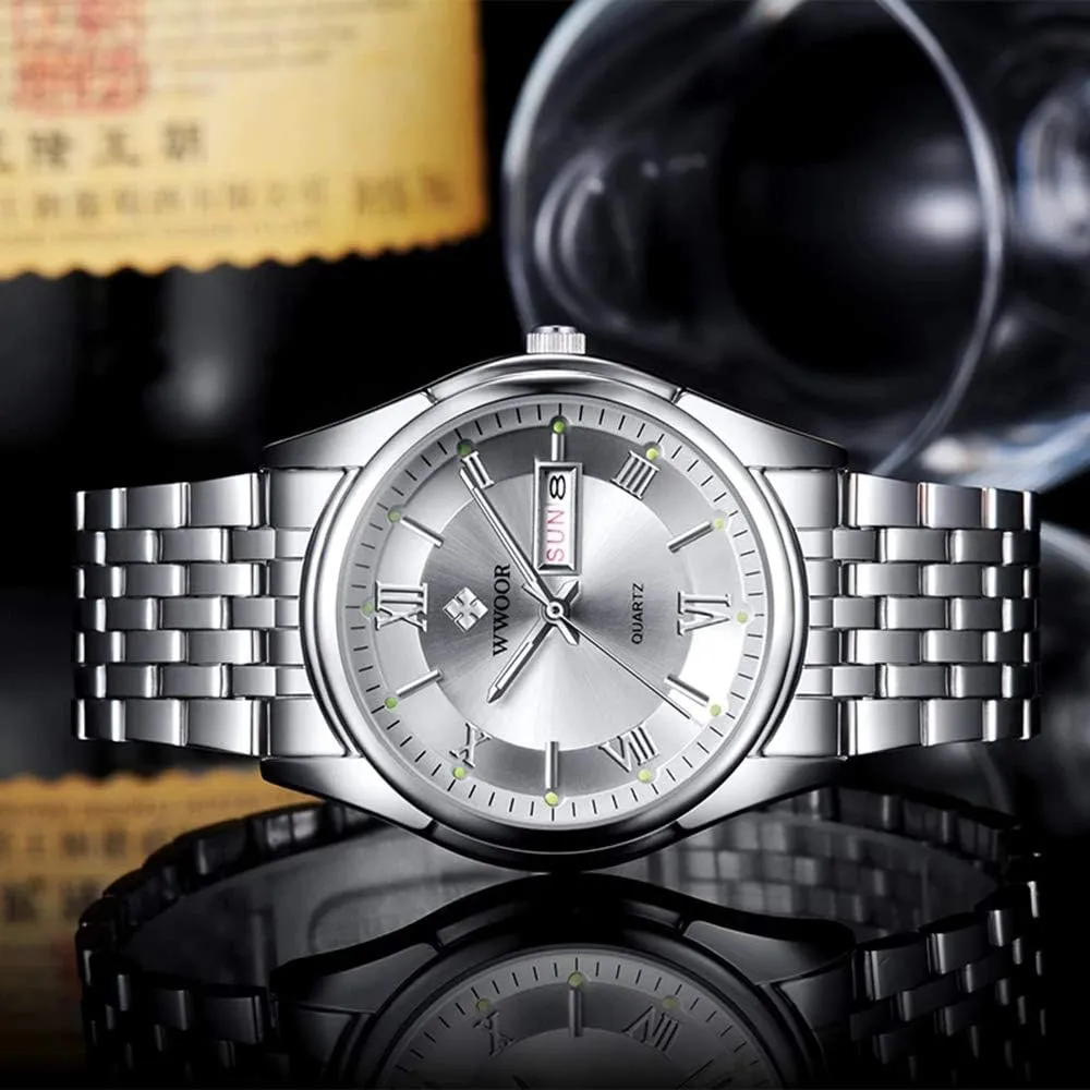 MASTOPMens Date Waterproof Stainless Steel Analogue Quartz Watch Gents Classic Business Dress Wrist Watch for Men