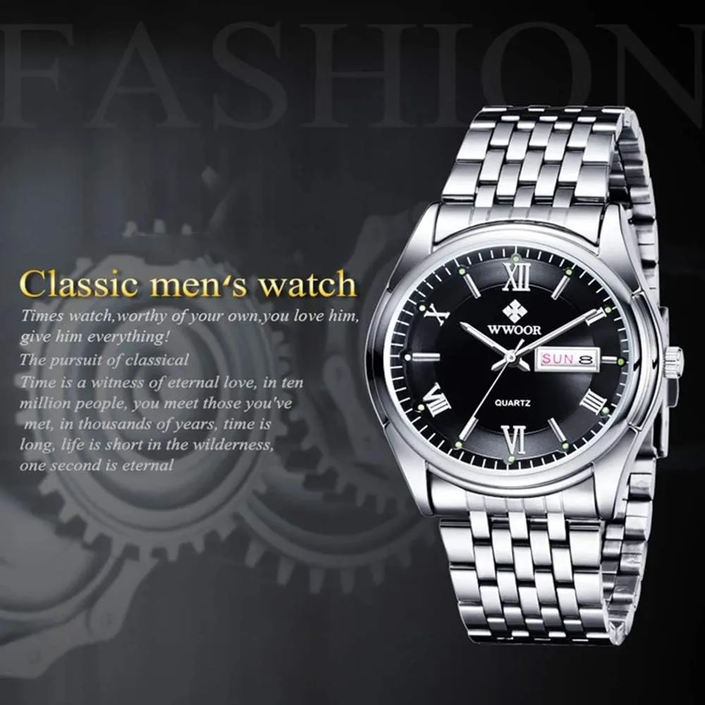 MASTOPMens Date Waterproof Stainless Steel Analogue Quartz Watch Gents Classic Business Dress Wrist Watch for Men