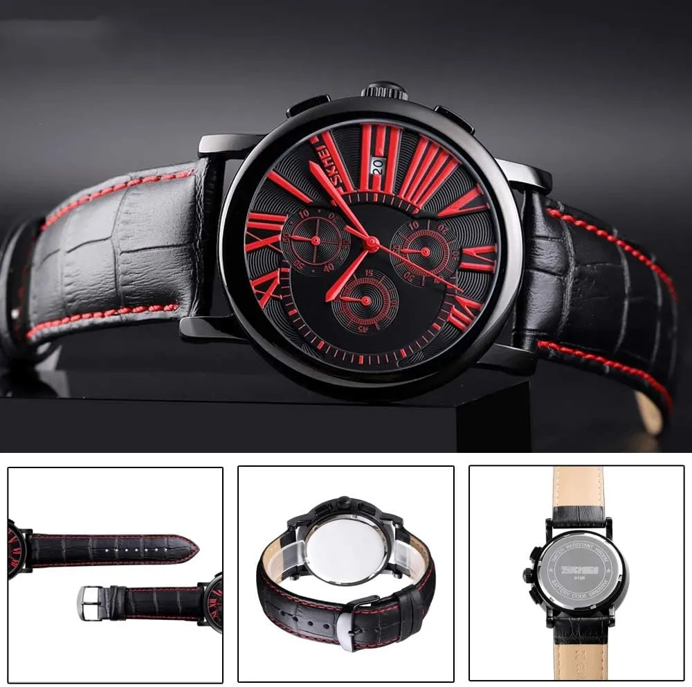 MASTOPMens Leather Watches Colorful Sport Waterproof Date Quartz Analog Wrist Watch