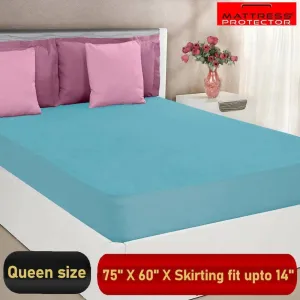 Mattress Protector Blue Waterproof Cover for Queen Size Bed (75 x 60 inch)