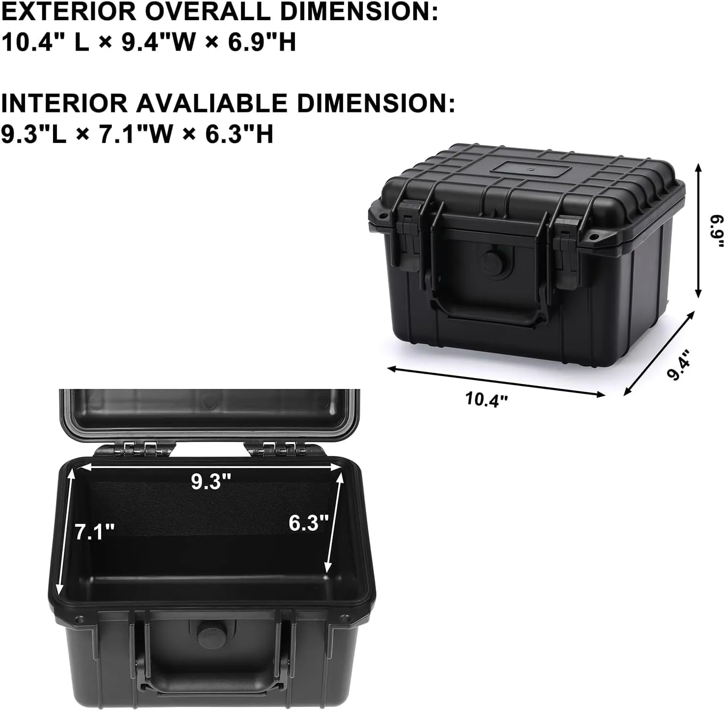 Mayouko Portable Tool Box with Shock- Proof Sponge, Water Proof Grade IP67, Waterproof Hard Case with Foam Insert, Explosion Proof Box,Waterproof Hard Case, 10.4"Lx 9.4"Wx 6.9"H
