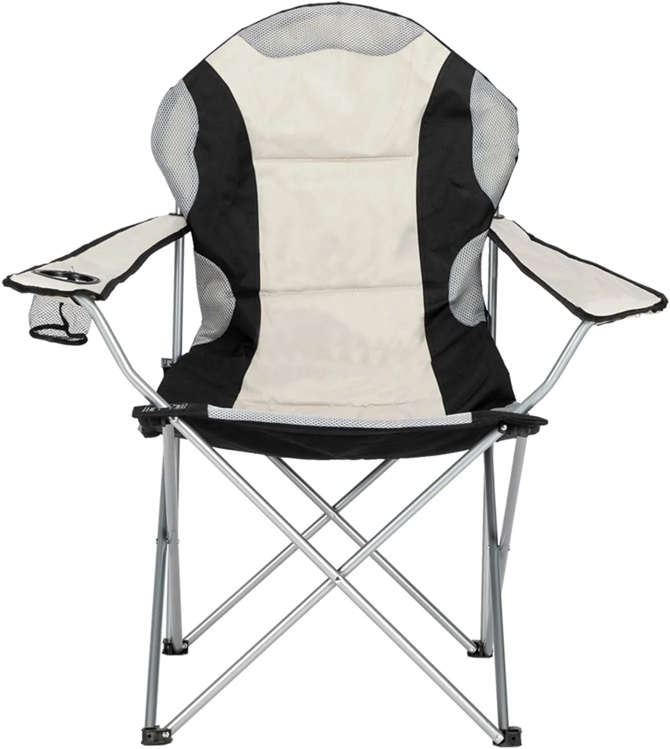 Medium Camping Folding Chair,Heavy Duty Support 330 LBS Iron Tube Collapsible Arm Chair with Cup Holder Portable for Outdoor,Black& Gray