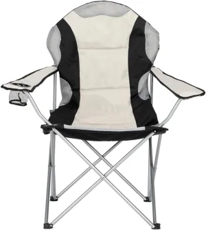 Medium Camping Folding Chair,Heavy Duty Support 330 LBS Iron Tube Collapsible Arm Chair with Cup Holder Portable for Outdoor,Black& Gray