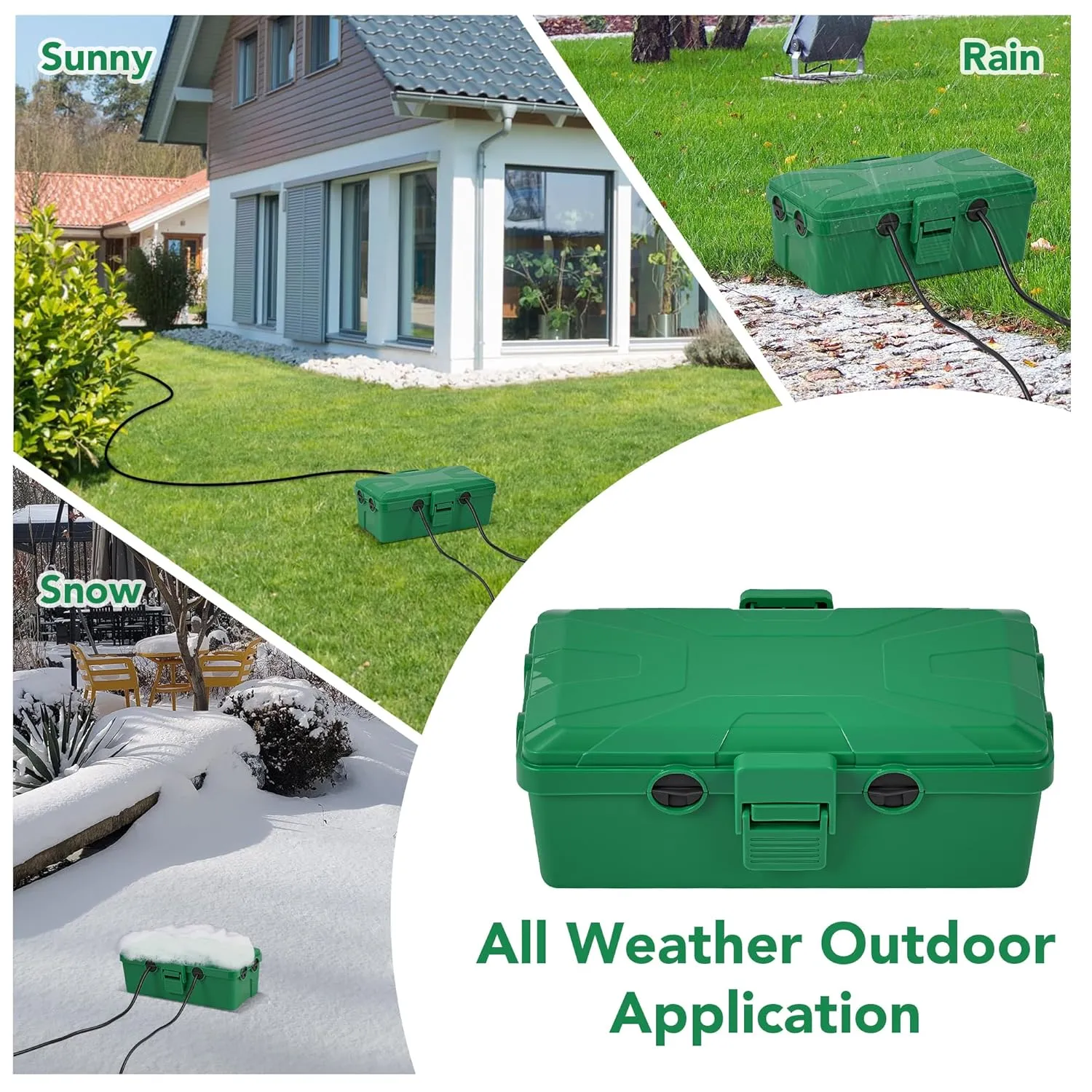 Medium Outdoor Electrical Box(10.4x6x4.2inch), IP54 Waterproof, Weatherproof Connection Box w/6 Cable Entry Ports, Extension Cord Cover Protect Power Strip, String Lights, Timer, Plug, Green