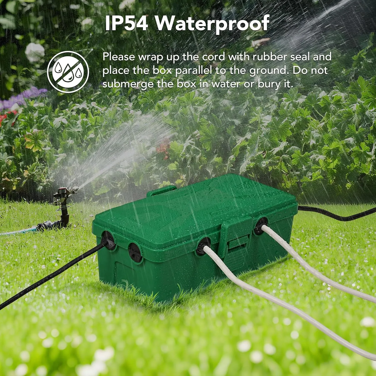 Medium Outdoor Electrical Box(10.4x6x4.2inch), IP54 Waterproof, Weatherproof Connection Box w/6 Cable Entry Ports, Extension Cord Cover Protect Power Strip, String Lights, Timer, Plug, Green