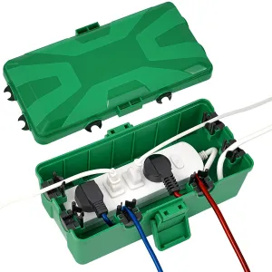 Medium Outdoor Electrical Box(10.4x6x4.2inch), IP54 Waterproof, Weatherproof Connection Box w/6 Cable Entry Ports, Extension Cord Cover Protect Power Strip, String Lights, Timer, Plug, Green