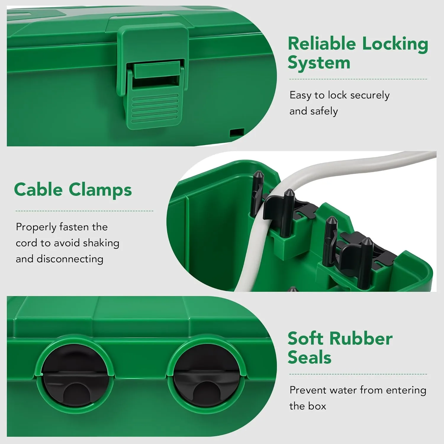 Medium Outdoor Electrical Box(10.4x6x4.2inch), IP54 Waterproof, Weatherproof Connection Box w/6 Cable Entry Ports, Extension Cord Cover Protect Power Strip, String Lights, Timer, Plug, Green