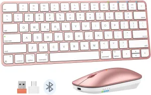 MEETION Wireless Bluetooth Keyboard and Mouse for Mac, Multi Device Quiet Slim Rechargeable Low Profile Apple Layout Magic Keyboard Mouse for iPad, iPhone, iMac, MacBook Air/Pro, for Mac/iPadOS RoseG