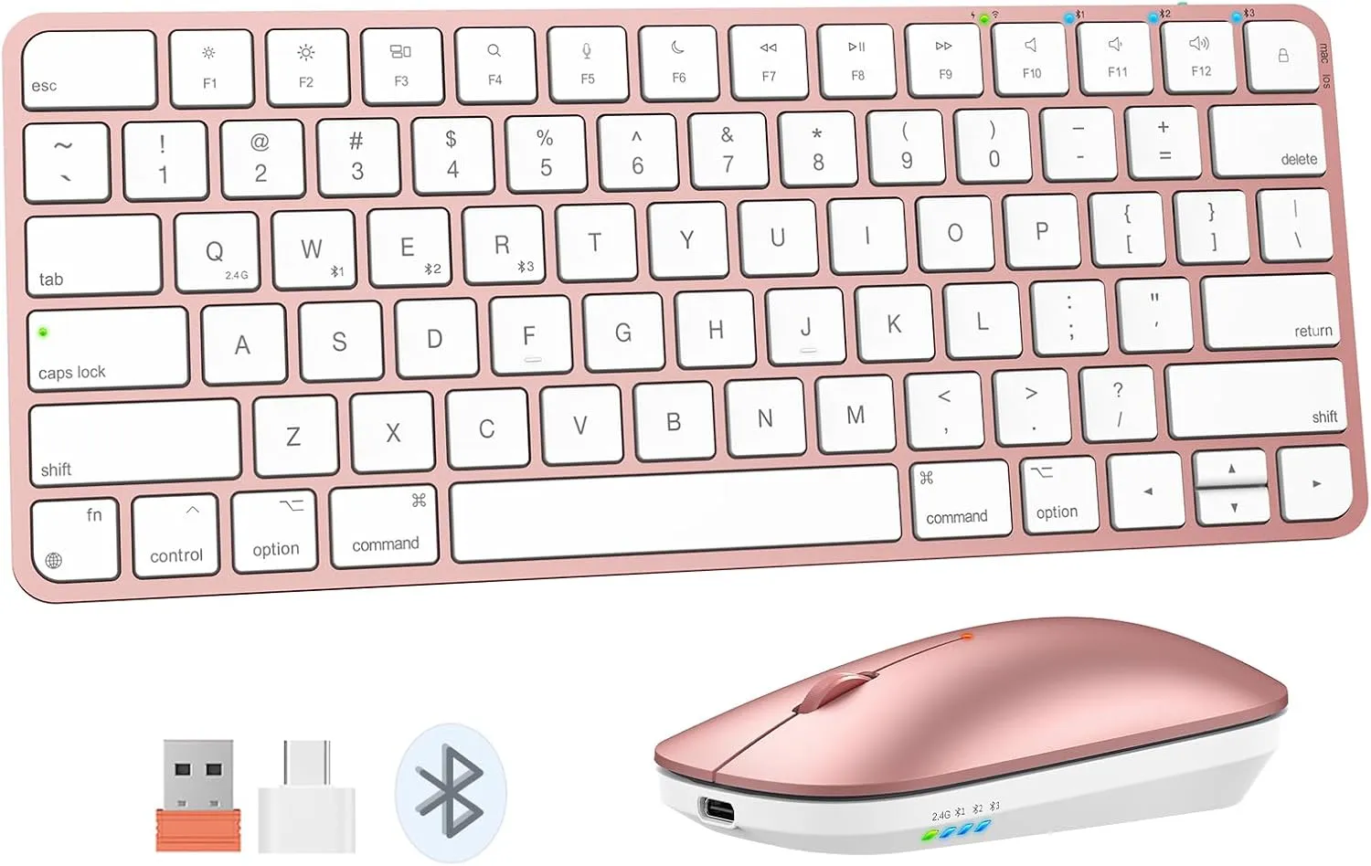 MEETION Wireless Bluetooth Keyboard and Mouse for Mac, Multi Device Quiet Slim Rechargeable Low Profile Apple Layout Magic Keyboard Mouse for iPad, iPhone, iMac, MacBook Air/Pro, for Mac/iPadOS RoseG