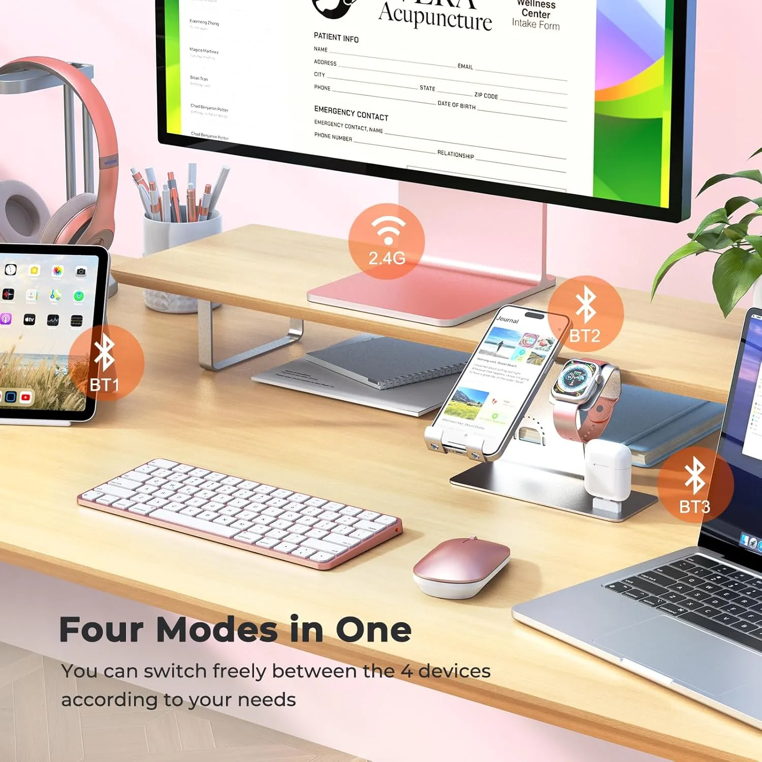 MEETION Wireless Bluetooth Keyboard and Mouse for Mac, Multi Device Quiet Slim Rechargeable Low Profile Apple Layout Magic Keyboard Mouse for iPad, iPhone, iMac, MacBook Air/Pro, for Mac/iPadOS RoseG