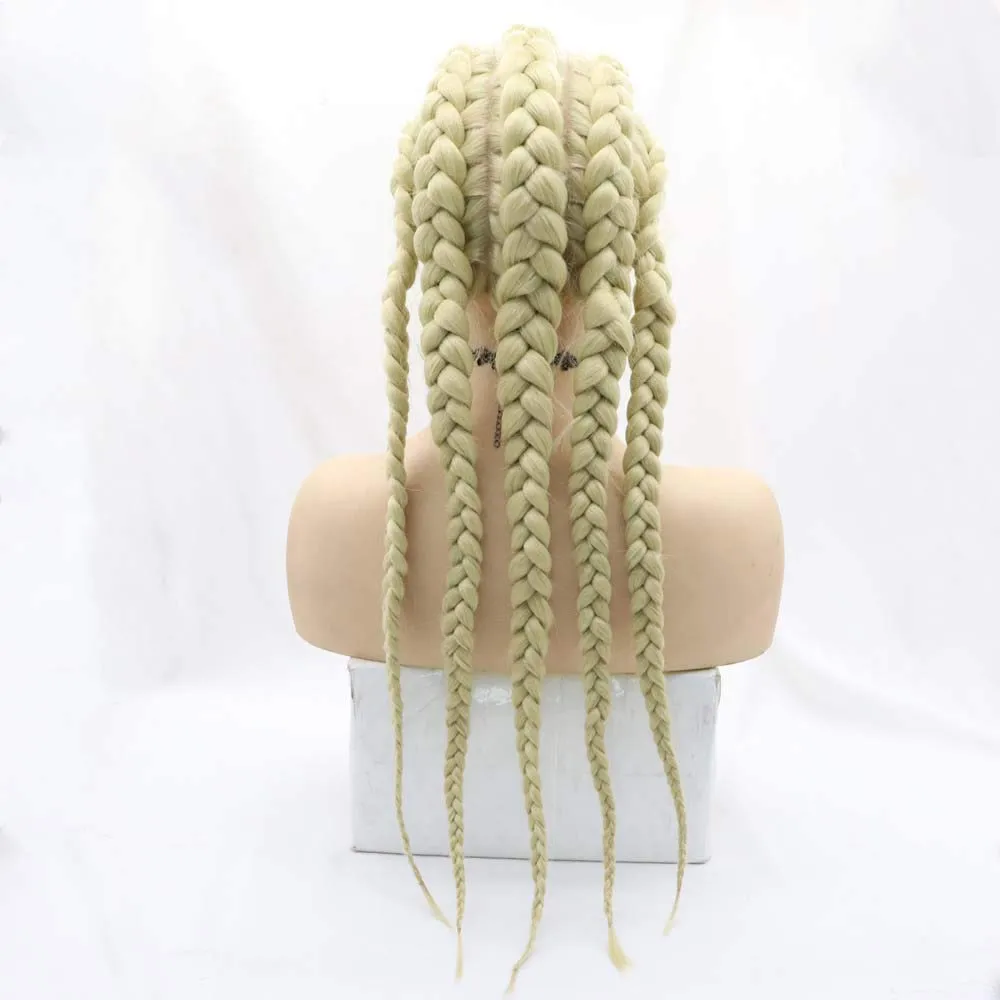 Melody Wig613#Blonde Hand Made-Wig Braid Synthetic Lace Front 5 Braid Wigs Box Braiding Hair Wig Cornrow Braids Hair Wig Cosplay Wigs