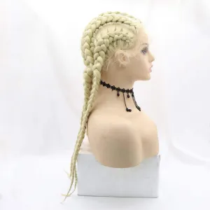 Melody Wig613#Blonde Hand Made-Wig Braid Synthetic Lace Front 5 Braid Wigs Box Braiding Hair Wig Cornrow Braids Hair Wig Cosplay Wigs