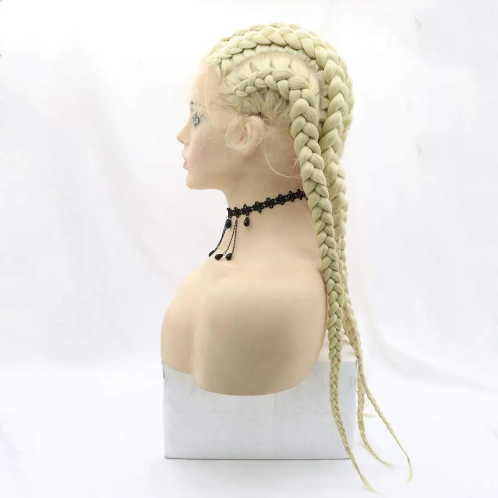Melody Wig613#Blonde Hand Made-Wig Braid Synthetic Lace Front 5 Braid Wigs Box Braiding Hair Wig Cornrow Braids Hair Wig Cosplay Wigs