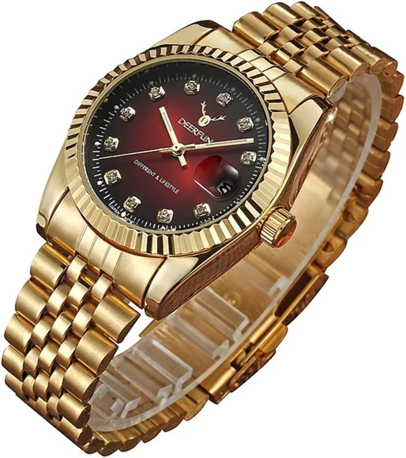 Mens Fashion Luxury Stainless Steel Calendar Rhinestone Waterproof Sports Women Unisex Quartz Watch