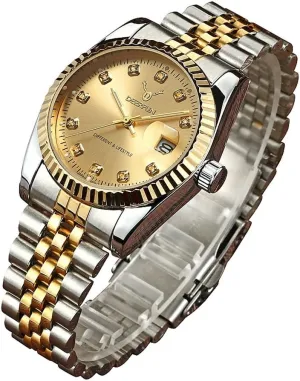 Mens Fashion Luxury Stainless Steel Calendar Rhinestone Waterproof Sports Women Unisex Quartz Watch