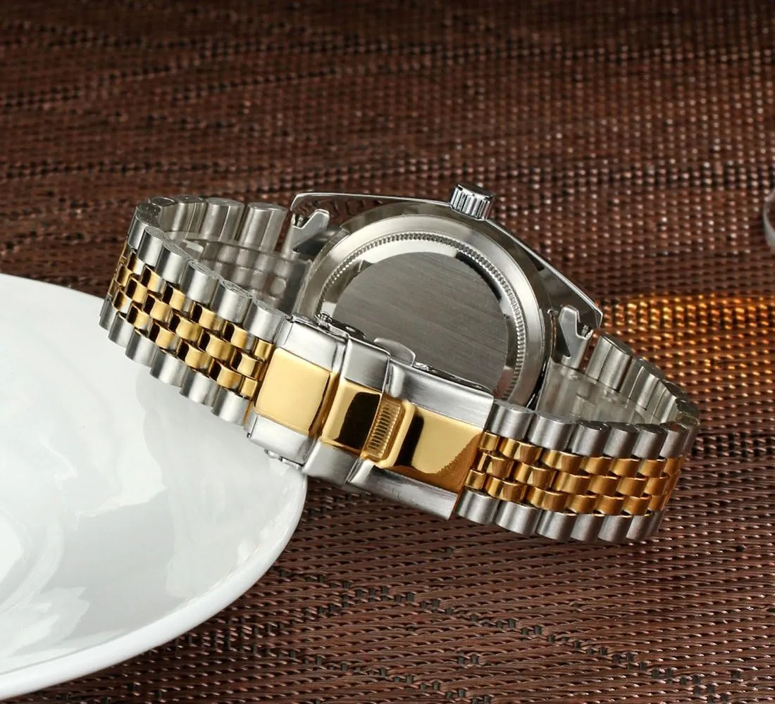 Mens Fashion Luxury Stainless Steel Calendar Rhinestone Waterproof Sports Women Unisex Quartz Watch